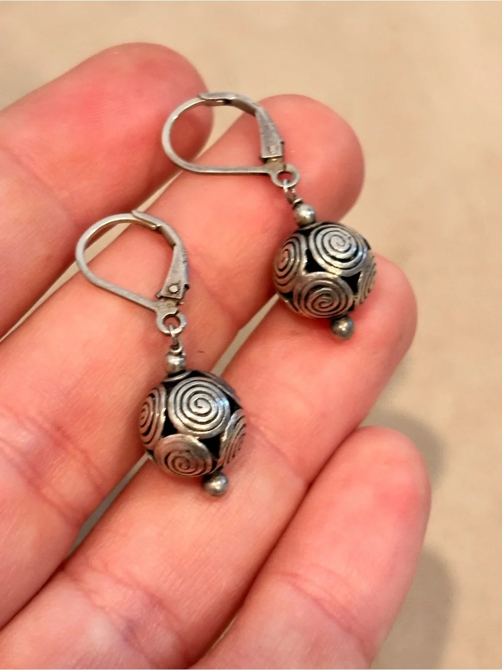 Vintage Sterling Silver 925 Swirl Ball Drop Earrings